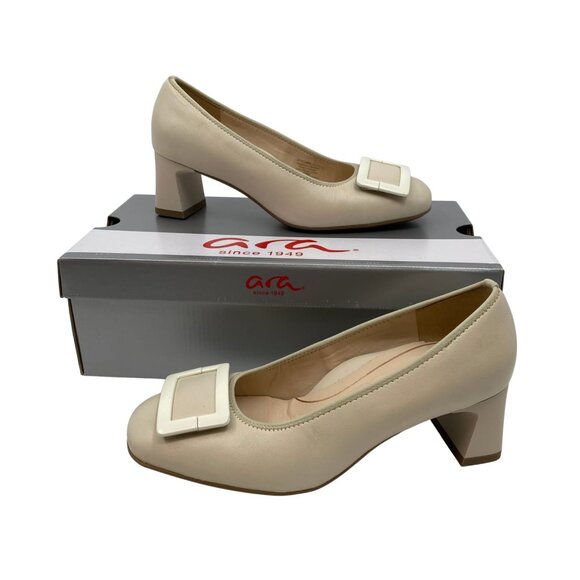 Ara Beige Leather Block Heels | Women’s Size 5.5 - Picture 1 of 7